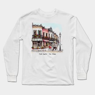 Whimsical French Quarter Café Graphic Teel | Cute New Orleans Long Sleeve T-Shirt